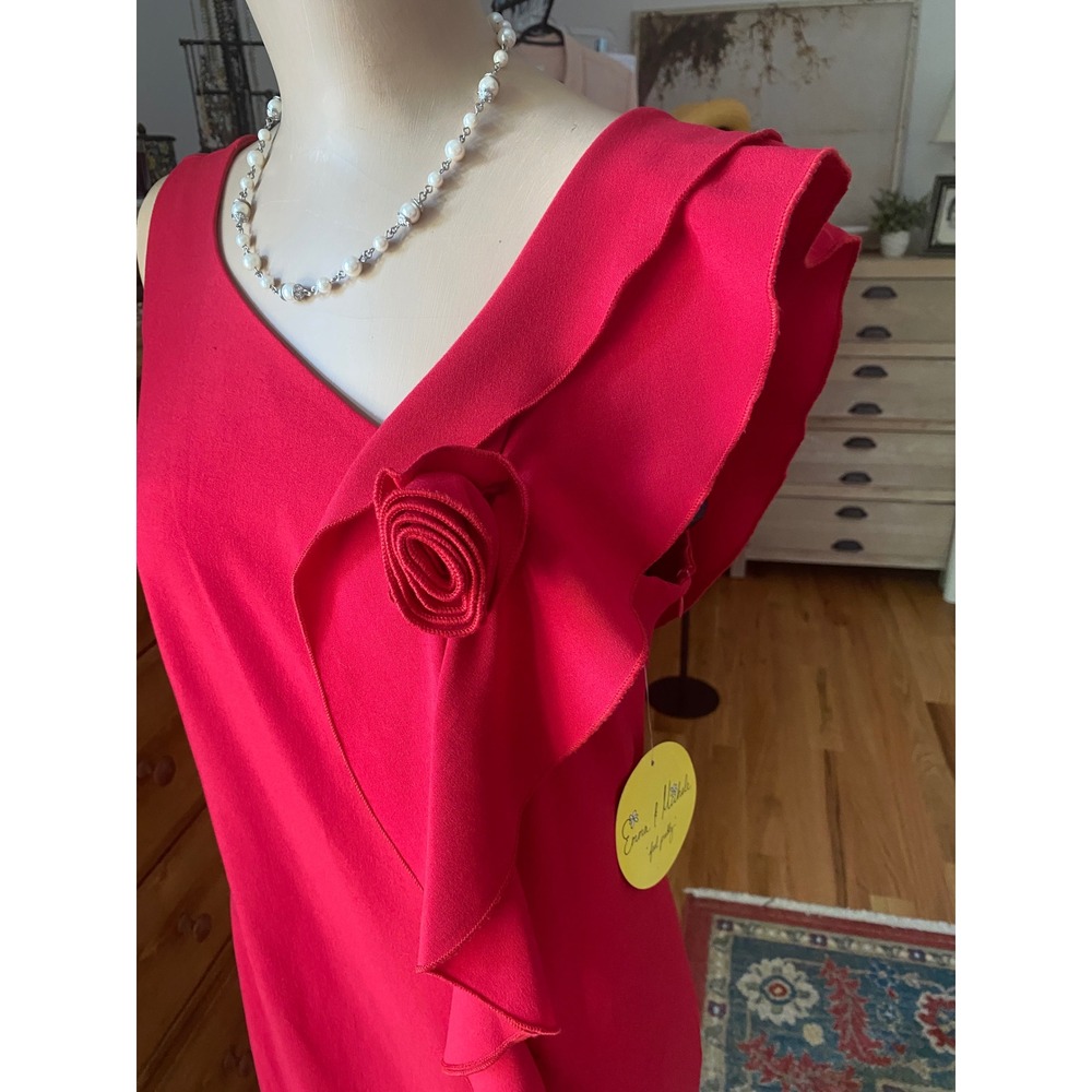 Emma & Michele Red Ruffle Rosette Sheath Dress Sleeveless Size 8 NWT - Picture 2 of 15